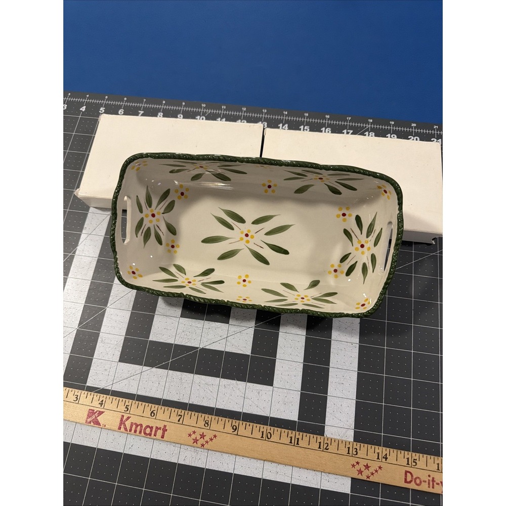 Temptations By Tara Old World Green Serving Bowl 10" Rectangle Handles - New